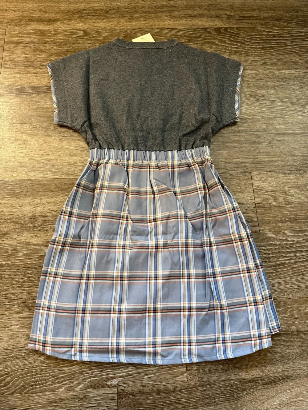 NWT The Sunday Collective Grey and Plaid Detail Dress